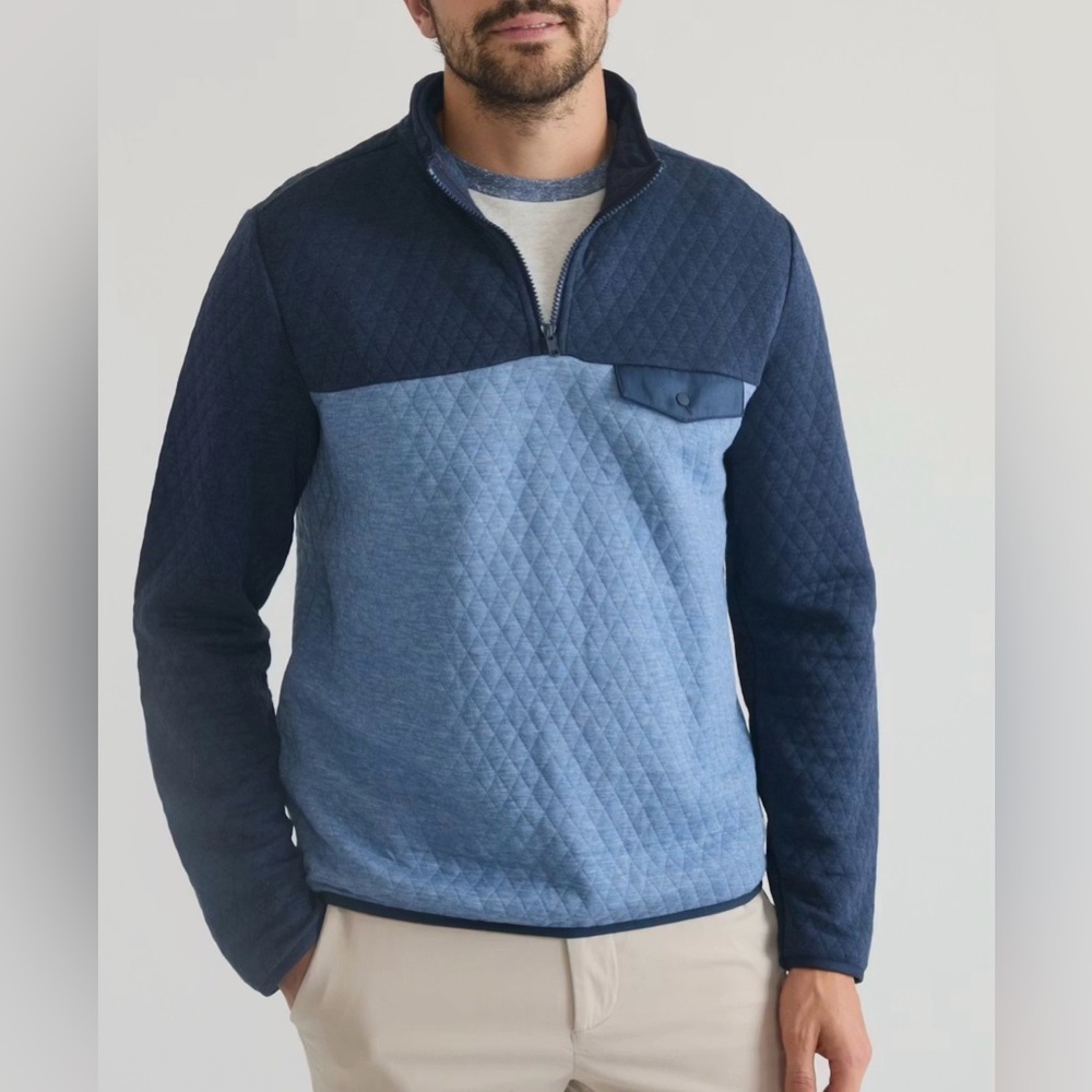 Marine Layer Corbet Colorblock Quilted Pullover Quarter Zip Sweatshirt